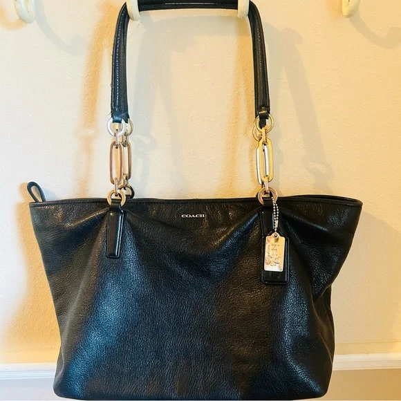 Coach Black Leather Tote with Gold Accents - Picture 6 of 15
